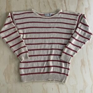 Vintage Genesis Size Large Beige Red Striped Metallic Knit Hong Kong Sweater
